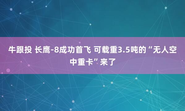 牛跟投 长鹰-8成功首飞 可载重3.5吨的“无人空中重卡”来了